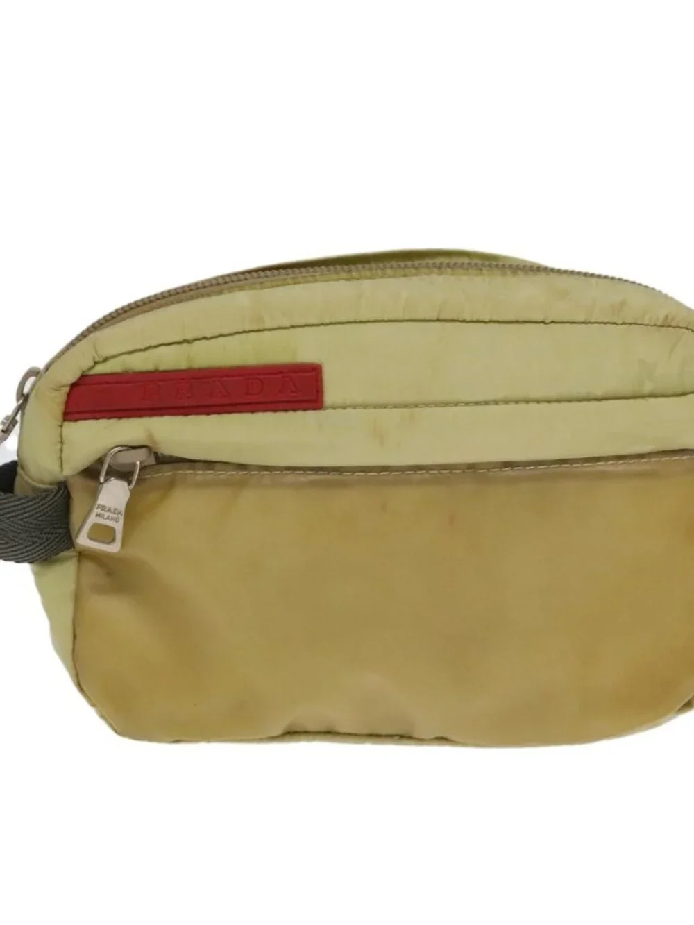 PRADA Sports Pouch Nylon 2 Set Red Beige Auth bs20324